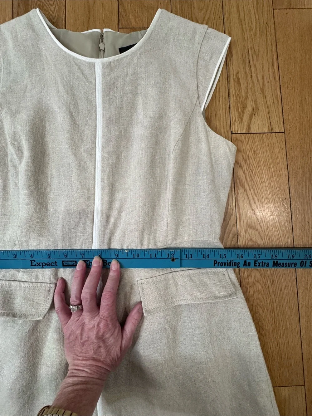 J. Crew Linen Sheath Dress Beige with White Trim